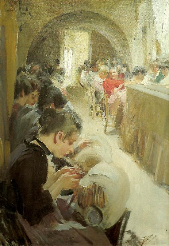 Anders Zorn spetsknypplerskor oil painting image